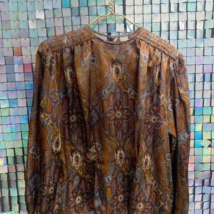 Vintage 1980s Anne Klein Paisley Blouse with ruched shoulders and shoulder pads